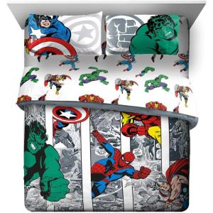 imageJay Franco Marvel Avengers Comic Cool 7 Piece Queen Bed Set  Includes Comforter ampamp Sheet Set  Bedding Features Captain America Spiderman Iron Man Hulk ampamp Thor  Super Soft