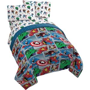 imageJay Franco Marvel Avengers Fighting Team 5 Piece Queen Bed Set  Includes Reversible Comforter ampamp Sheet Set Bedding  Super Soft Fade Resistant Microfiber Official Marvel ProductMulti  Avengers