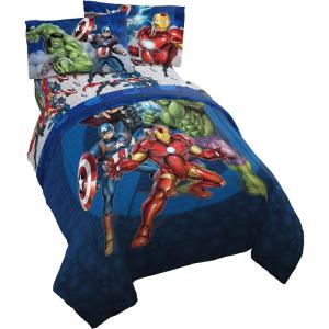 imageJay Franco Marvel Avengers Fighting Team 5 Piece Queen Bed Set  Includes Reversible Comforter ampamp Sheet Set Bedding  Super Soft Fade Resistant Microfiber Official Marvel ProductAvengers
