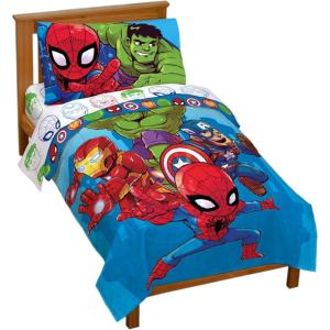 imageJay Franco Marvel Avengers Fighting Team 5 Piece Queen Bed Set  Includes Reversible Comforter ampamp Sheet Set Bedding  Super Soft Fade Resistant Microfiber Official Marvel ProductBlue  Super Hero Adventures