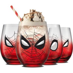 imageJoyJolt Marvel Heroes Stemless Drinking Glasses 19oz Superhero Cups ft Hulk Captain America Spiderman and Iron Man Avengers Glassware Set of 4 Marvel Gifts for Men and WomenSpiderMan