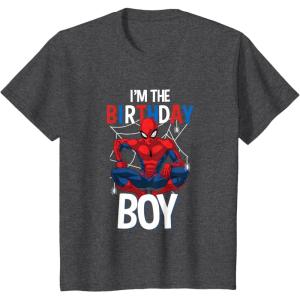 imageKids Marvel Comics SpiderMan Classic Im The Birthday Boy TShirtDark Heather Grey