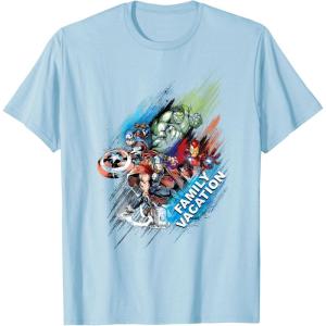 imageMarvel Avengers Family Vacation Trip Travel Sketch Art TShirtBaby Blue