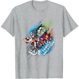 imageMarvel Avengers Family Vacation Trip Travel Sketch Art TShirtHeather Grey