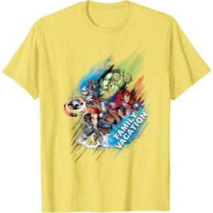 imageMarvel Avengers Family Vacation Trip Travel Sketch Art TShirtLemon Yellow