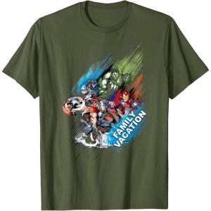 imageMarvel Avengers Family Vacation Trip Travel Sketch Art TShirtOlive Green