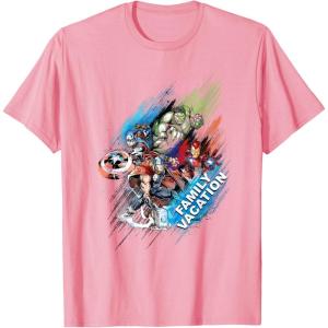 imageMarvel Avengers Family Vacation Trip Travel Sketch Art TShirtPink