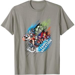 imageMarvel Avengers Family Vacation Trip Travel Sketch Art TShirtSlate Grey