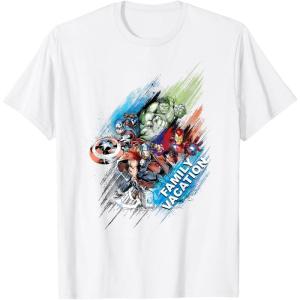 imageMarvel Avengers Family Vacation Trip Travel Sketch Art TShirtWhite