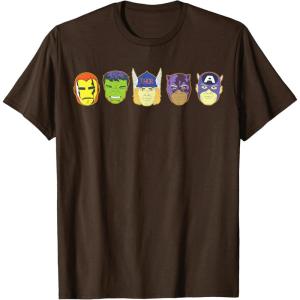 imageMarvel Avengers Halloween Retro Vintage Masks Lineup TShirtBrown
