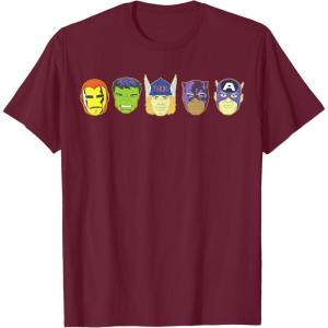 imageMarvel Avengers Halloween Retro Vintage Masks Lineup TShirtBurgundy