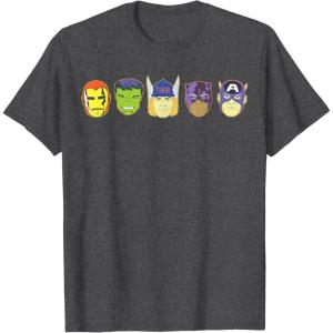 imageMarvel Avengers Halloween Retro Vintage Masks Lineup TShirtDark Heather Grey