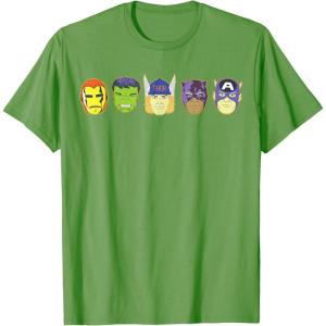 imageMarvel Avengers Halloween Retro Vintage Masks Lineup TShirtGrass Green