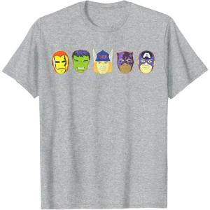 imageMarvel Avengers Halloween Retro Vintage Masks Lineup TShirtHeather Grey