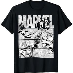 imageMarvel Avengers Retro Black and White Comic Graphic Short Sleeve TShirtBlack