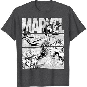 imageMarvel Avengers Retro Black and White Comic Graphic Short Sleeve TShirtDark Heather Grey