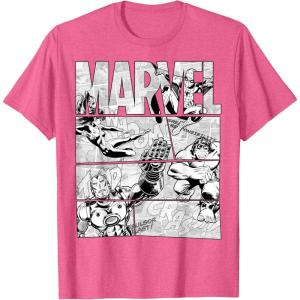 imageMarvel Avengers Retro Black and White Comic Graphic Short Sleeve TShirtPink Heather