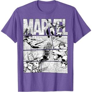 imageMarvel Avengers Retro Black and White Comic Graphic Short Sleeve TShirtPurple Heather