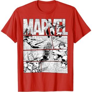 imageMarvel Avengers Retro Black and White Comic Graphic Short Sleeve TShirtRed