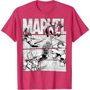 imageMarvel Avengers Retro Black and White Comic Graphic Short Sleeve TShirtRed Heather