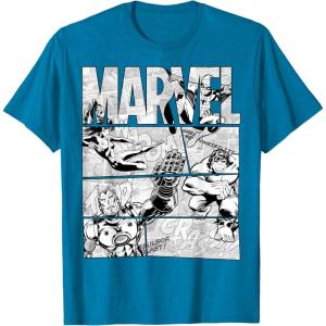 imageMarvel Avengers Retro Black and White Comic Graphic Short Sleeve TShirtSapphire Blue
