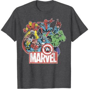 imageMarvel Avengers Team Retro Comic Vintage Graphic TShirtDark Heather Grey