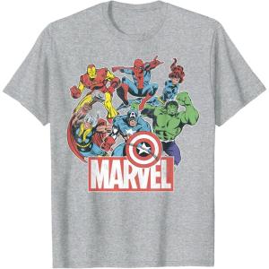 imageMarvel Avengers Team Retro Comic Vintage Graphic TShirtHeather Grey
