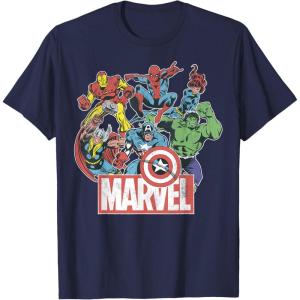 imageMarvel Avengers Team Retro Comic Vintage Graphic TShirtNavy Blue