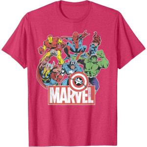 imageMarvel Avengers Team Retro Comic Vintage Graphic TShirtRed Heather