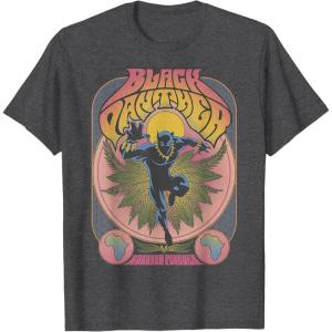 imageMarvel Black Panther Vintage 70s Poster Style TShirtDark Heather Grey