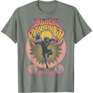 imageMarvel Black Panther Vintage 70s Poster Style TShirtOlive Heather