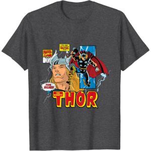 imageMarvel Comics Mighty Thor Retro Distressed Comic TShirt TShirtDark Heather Grey