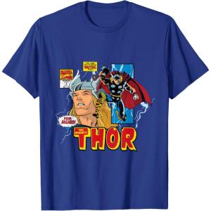 imageMarvel Comics Mighty Thor Retro Distressed Comic TShirt TShirtRoyal Blue