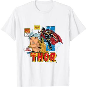 imageMarvel Comics Mighty Thor Retro Distressed Comic TShirt TShirtWhite