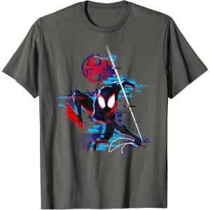 imageMarvel SpiderMan Across the SpiderVerse Miles Glitch TShirtAsphalt Grey