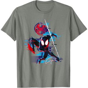 imageMarvel SpiderMan Across the SpiderVerse Miles Glitch TShirtOlive Heather