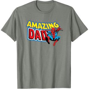 imageMarvel SpiderMan Amazing Dad Comic Book Fathers Day TShirtOlive Heather