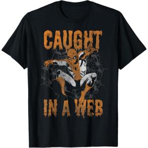 imageMarvel SpiderMan Caught In A Web Halloween Graphic TShirt TShirtBlack