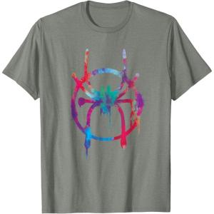 imageMarvel SpiderMan Into the SpiderVerse Rainbow Icon TShirtOlive Heather