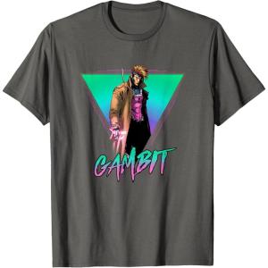 imageMarvel XMen Gambit Epic Neon 80s Style Retro Portrait TShirtAsphalt Grey