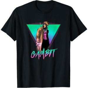 imageMarvel XMen Gambit Epic Neon 80s Style Retro Portrait TShirtBlack