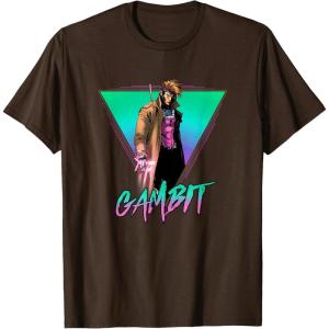 imageMarvel XMen Gambit Epic Neon 80s Style Retro Portrait TShirtBrown