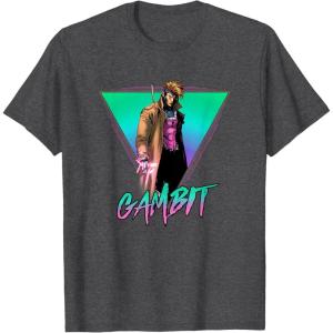 imageMarvel XMen Gambit Epic Neon 80s Style Retro Portrait TShirtDark Heather Grey