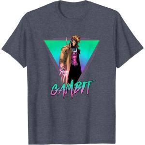 imageMarvel XMen Gambit Epic Neon 80s Style Retro Portrait TShirtHeather Blue