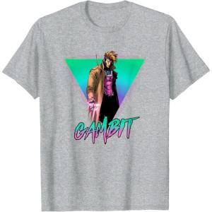 imageMarvel XMen Gambit Epic Neon 80s Style Retro Portrait TShirtHeather Grey
