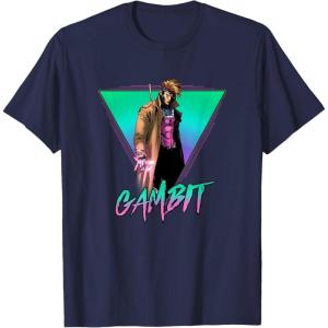 imageMarvel XMen Gambit Epic Neon 80s Style Retro Portrait TShirtNavy Blue