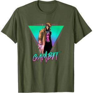 imageMarvel XMen Gambit Epic Neon 80s Style Retro Portrait TShirtOlive Green