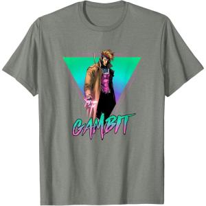 imageMarvel XMen Gambit Epic Neon 80s Style Retro Portrait TShirtOlive Heather