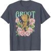 imageMarvel Guardians Of The Galaxy Groot Floral Dance Poster TShirtHeather Blue