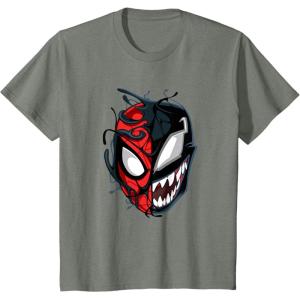 imageKids Marvel SpiderMan Classic Venom Peter Parker Split Mask TShirtOlive Heather